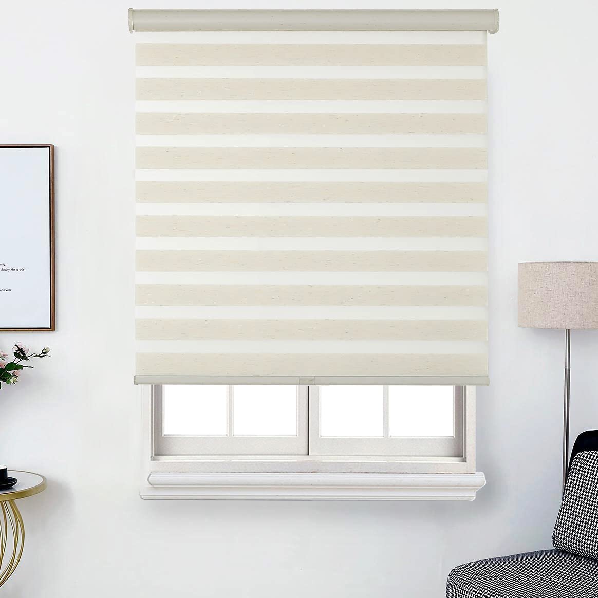 34"x72" Cordless Window Roller Shades Free-Stop Dual Layer Zebra Blinds 