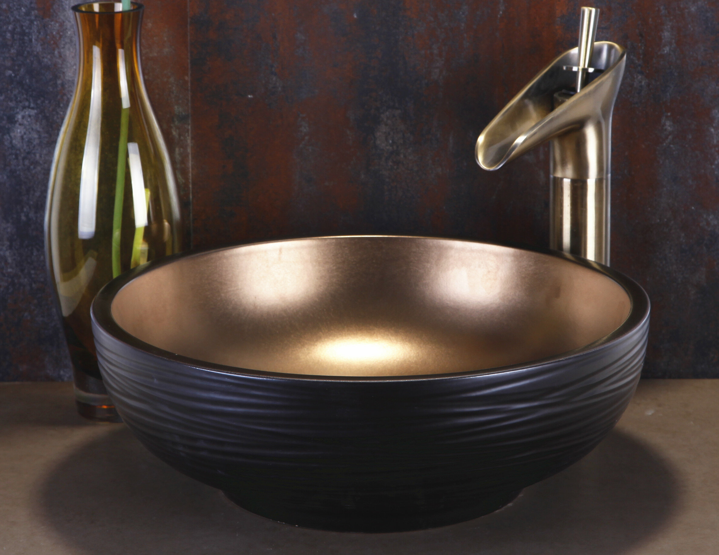 ceramic circular vessel bathroom sink with overflow