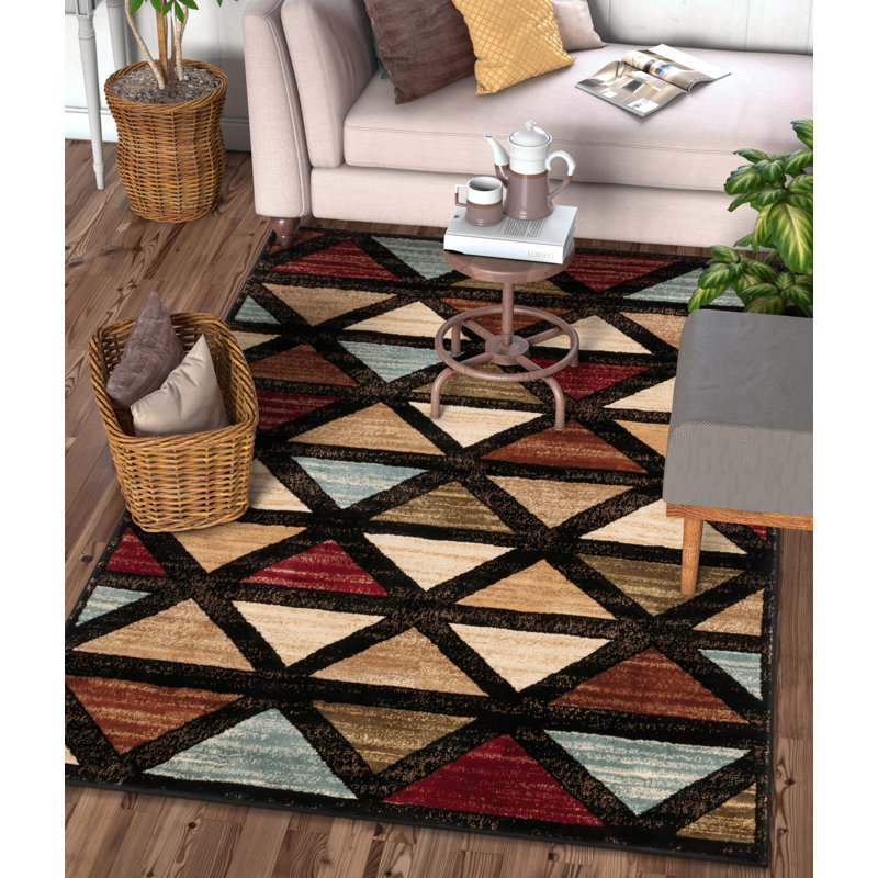 Well Woven Aurora Darius Mid Century Black Blue Beige Area Rug Wayfair
