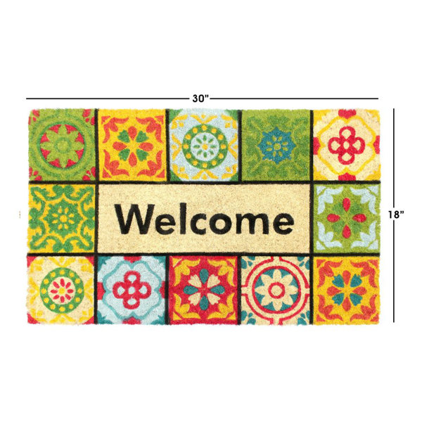 Latitude Run Sinkler Handloom Woven And Printed Welcome Folk Tile Rubber 30 In X 18 In Non Slip Outdoor Door Mat Reviews Wayfair