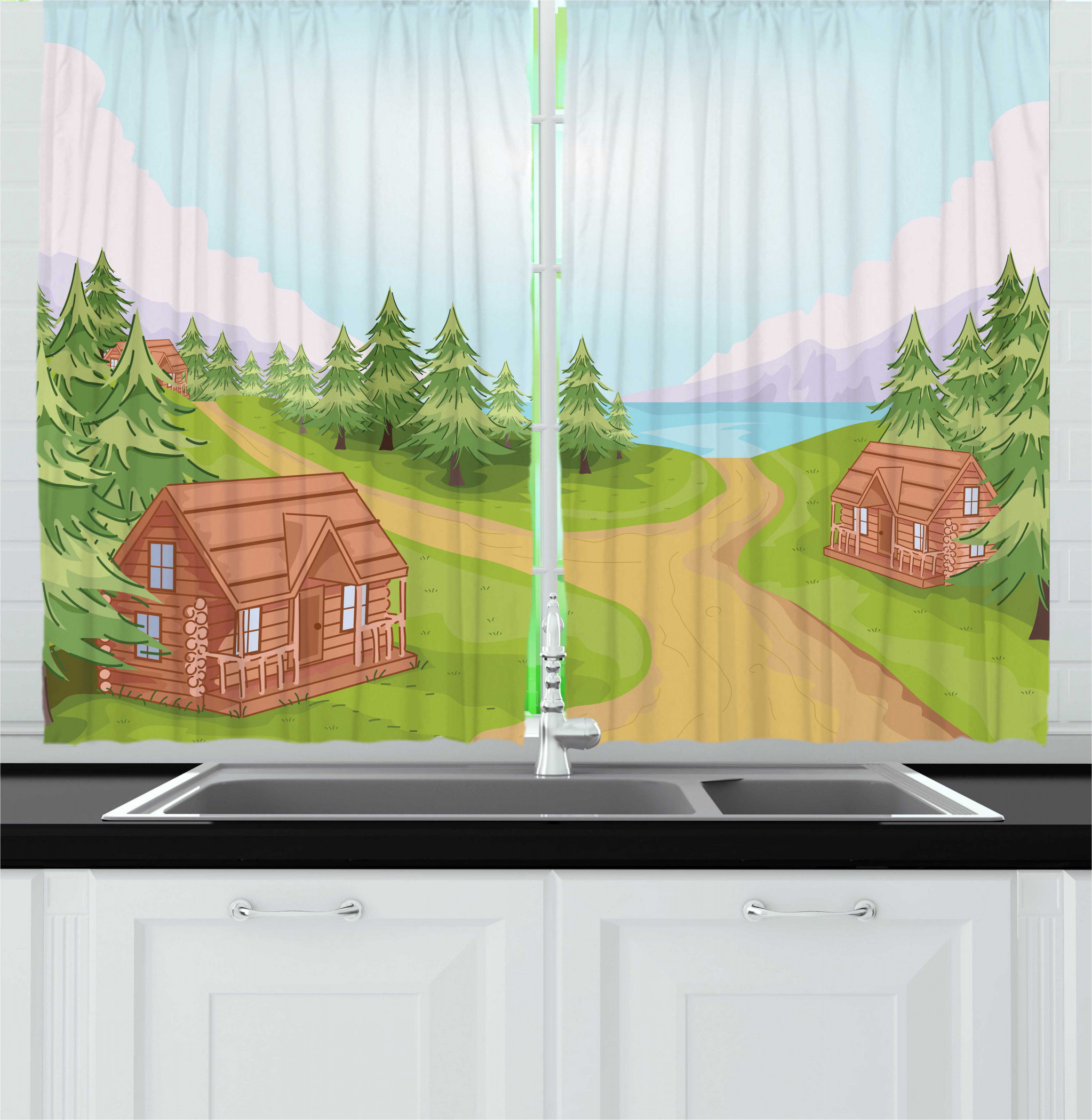 East Urban Home 2 Piece Log Cabin Countryside Theme Sketch Of A