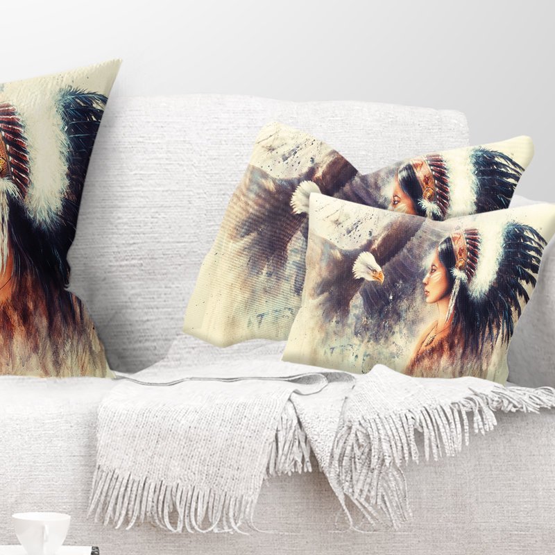 East Urban Home Portrait Indian Woman And Eagle Lumbar Pillow Wayfair