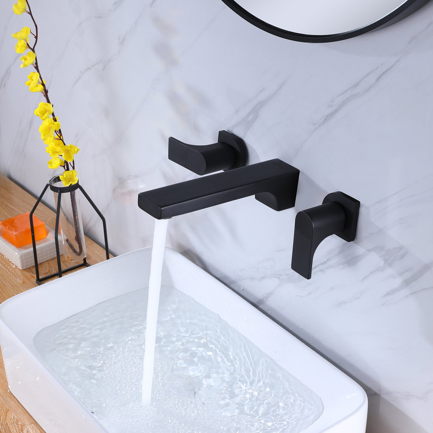 Modland Two Handle Wall Mount Bathroom Faucet Matte Black Lavatory Faucet Unique Plated 7 Layer Finish Wayfair Ca