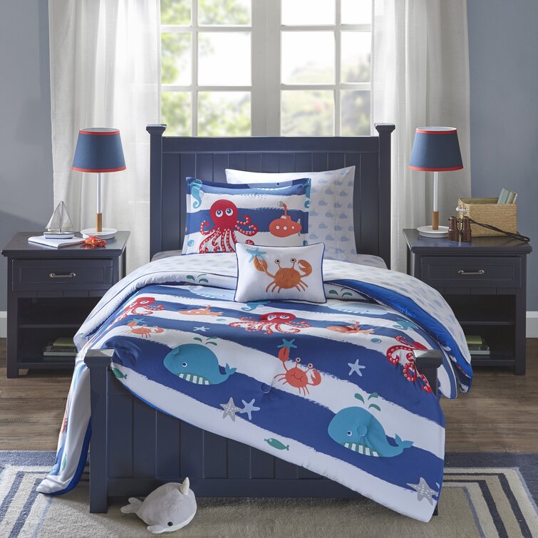 MB Collection Kids Shark Full-Size Bed-in-a-Bag Comforter Set of 8 pcs Blue/Grey 