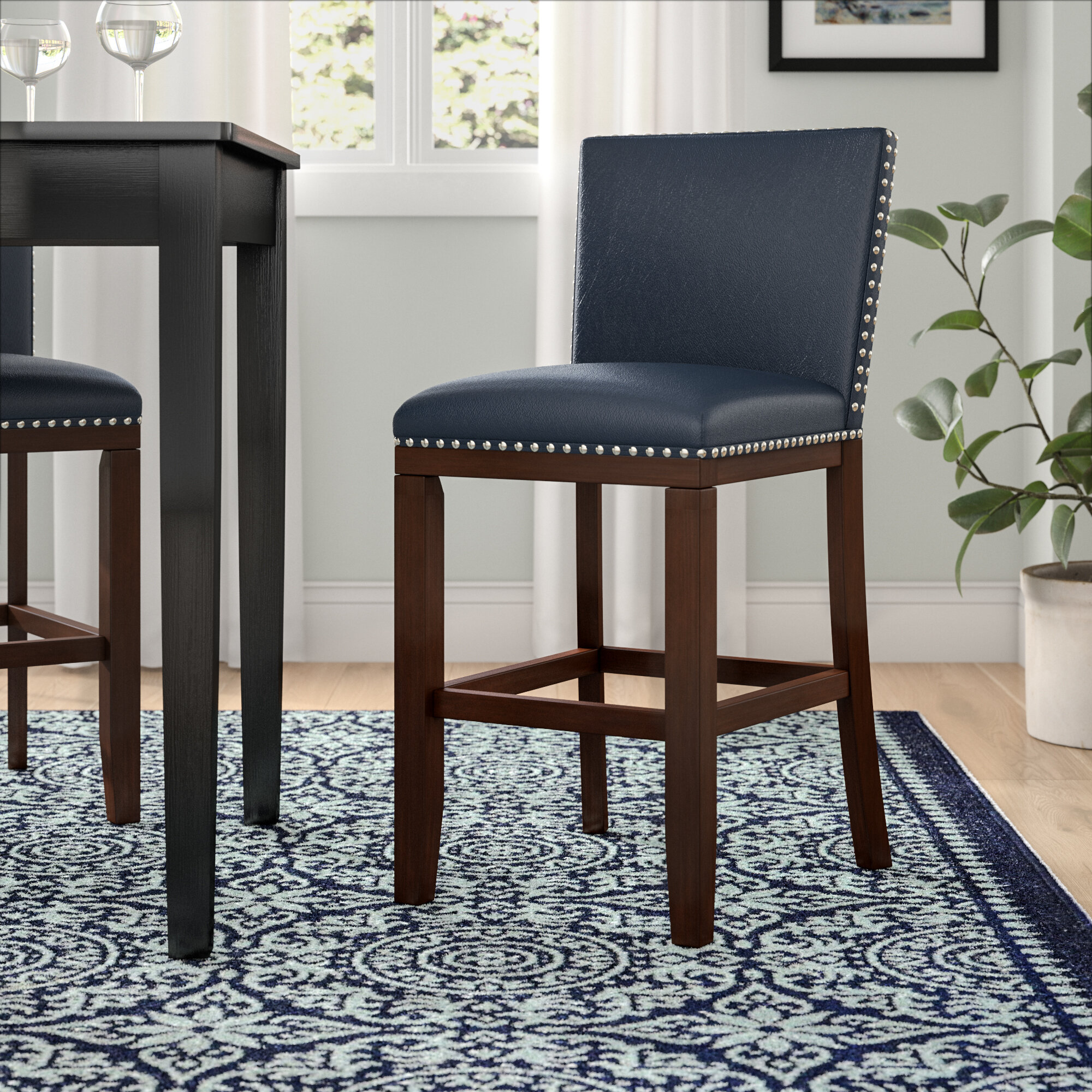 blue leather barstools