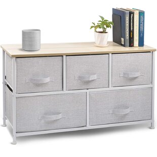 Chest of Fabric Drawers Dresser Furniture 5 Bins Bedroom Storage Organizer Gray 