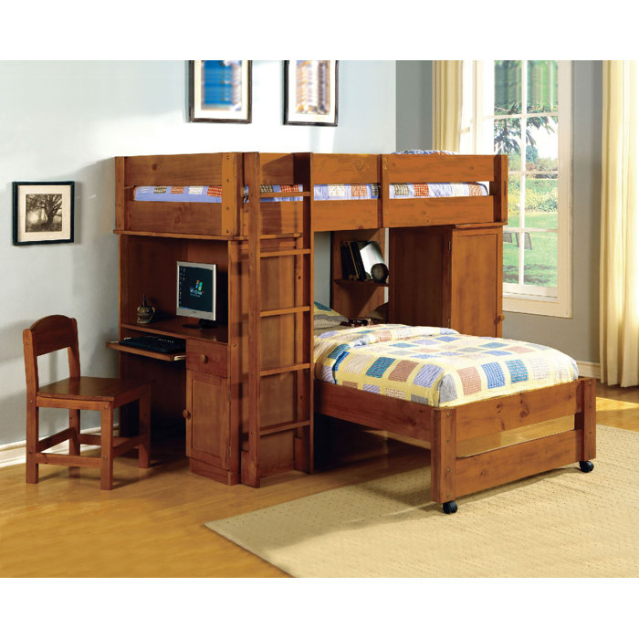 Harriet Bee Cray Twin L Shape Bunk Bed With Bookcase And Drawers