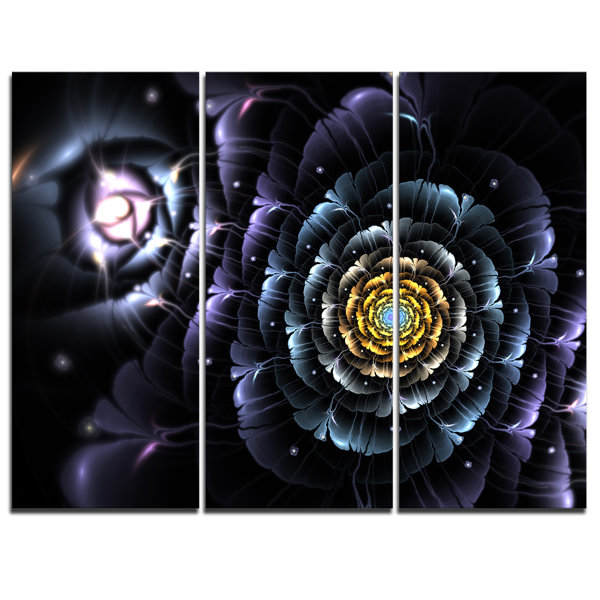 Designart Dark Blue Fractal Flower In Dark 3 Piece Graphic Art On Wrapped Canvas Set Wayfair