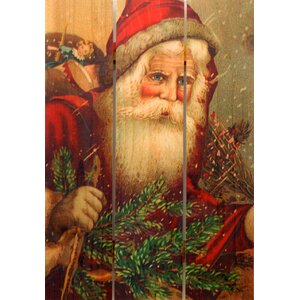 3 Piece Hat Santa Painting Print on Cedar