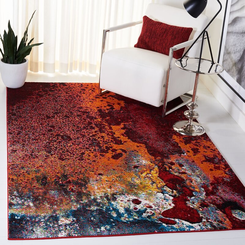 Williston Forge Vincenzo Abstract Red/Orange Area Rug | Wayfair