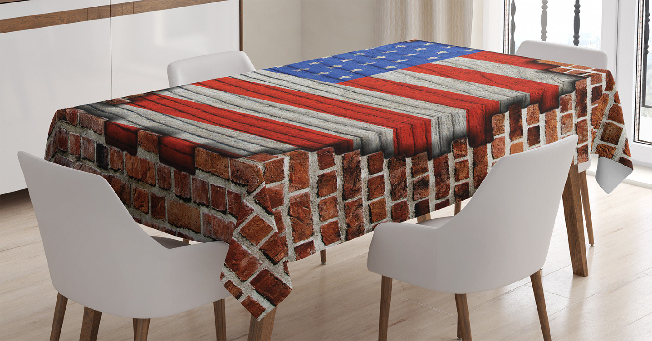 East Urban Home Ambesonne Usa Tablecloth Fourth Of July Independence Day Vintage Brick Wall Rustic Architecture Backdrop Rectangular Table Cover For Dining Room Kitchen Decor 52 X 70 Blue Red Brown