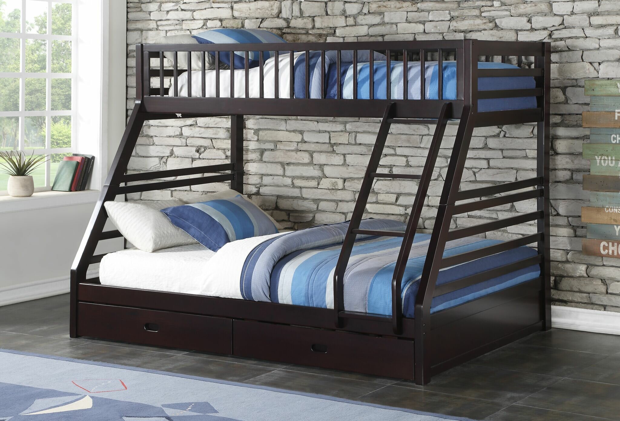 Harriet Bee Haslingden Twin XL Over Queen Bunk Bed with Drawers 