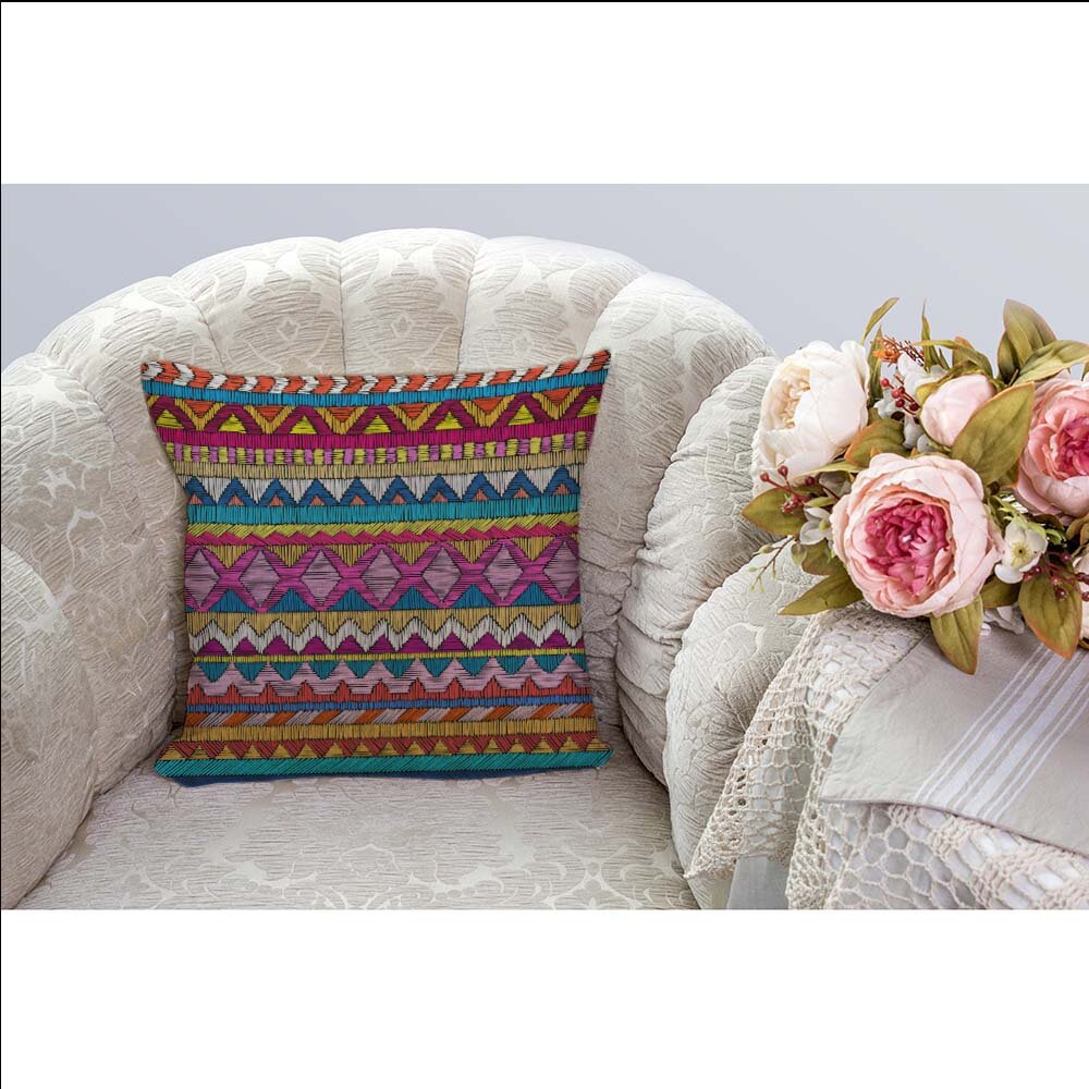 HGOD DESIGNS Indian Sari Pillow Covers,Decorative Throw Pillow Embroidered Pattern Ornament Colorful Ethnic and Tribal Pillow Cases Cotton Linen Square Cushion Covers for Home Sofa Couch 18x18 inch