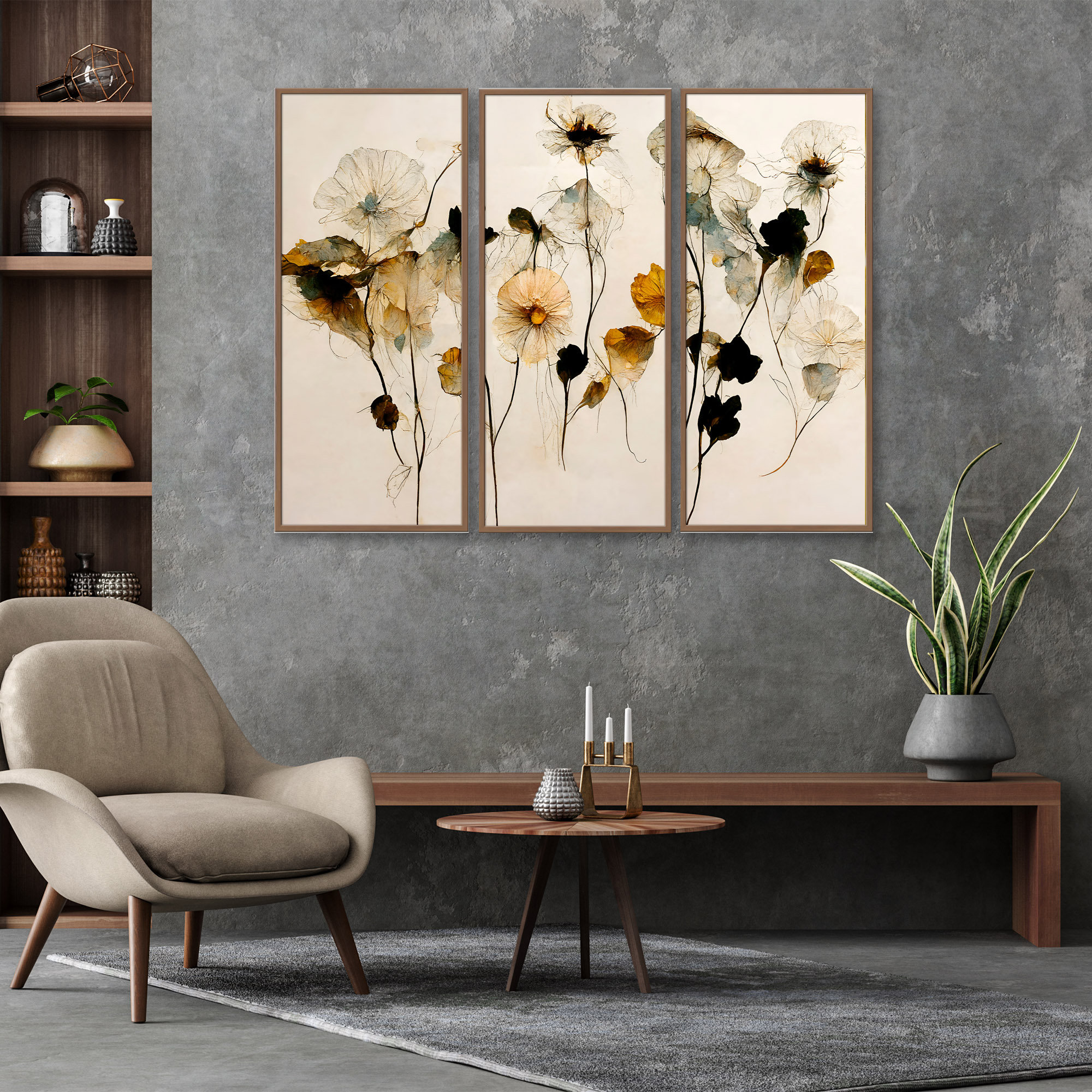 Ready2hangart Beautiful Dry Flowers By Treechild by - 3 Piece Picture ...