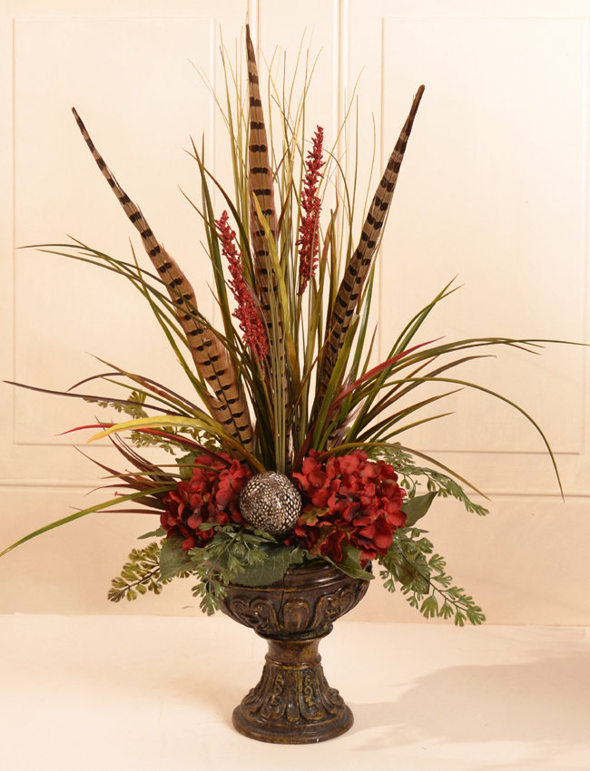 Floral Home Decor Grass And Feather Mantel Hydrangea Floral