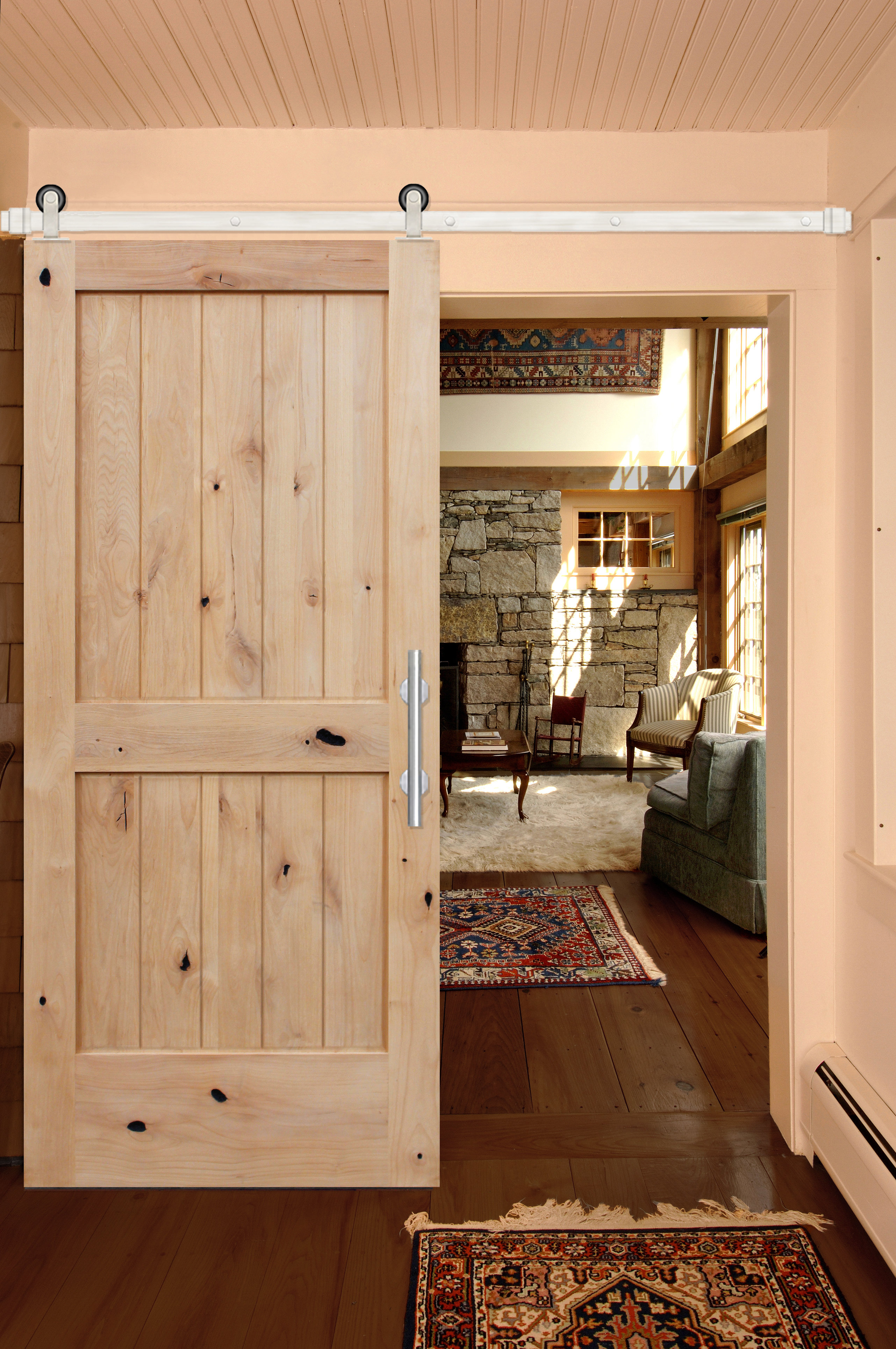Creativeentryways Paneled Wood Unfinished Rustic Knotty Alder Barn