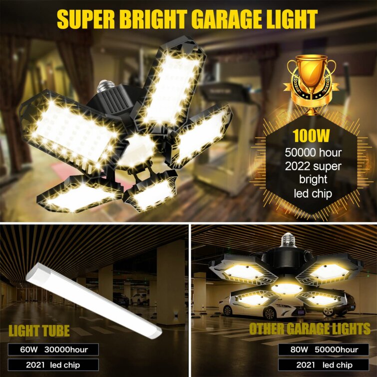 2Pack 80W 10000LM Deformable LED Garage Light Ceiling Fixture Light Shop Light