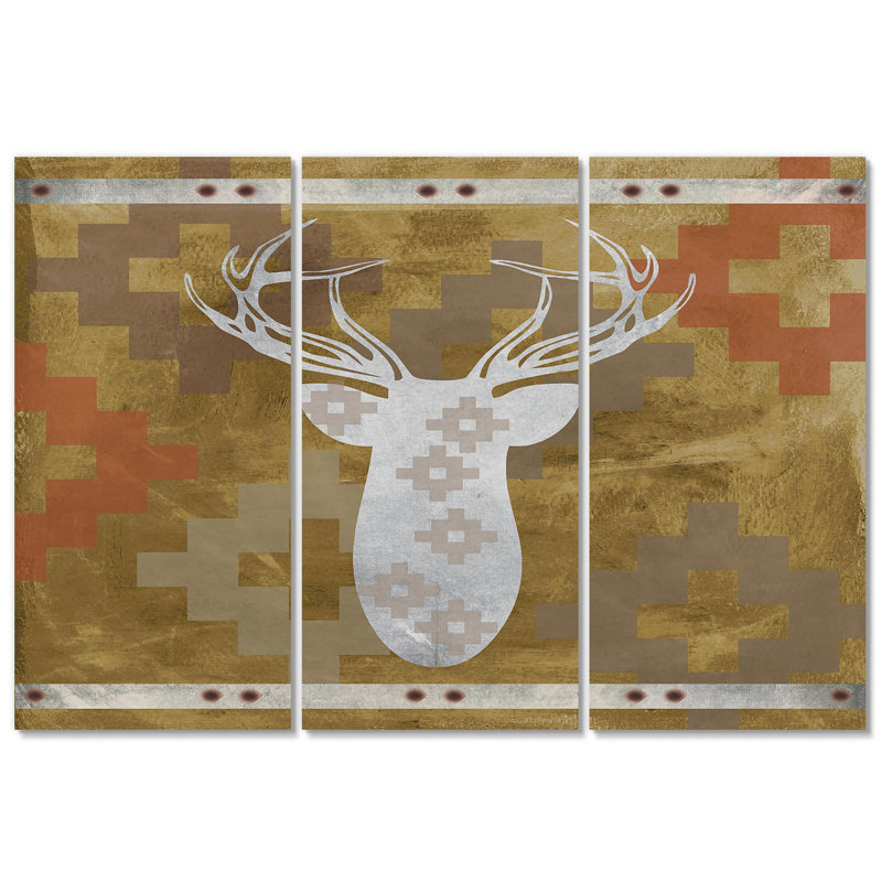 East Urban Home Patterned White Deer Head Painting Multi Piece