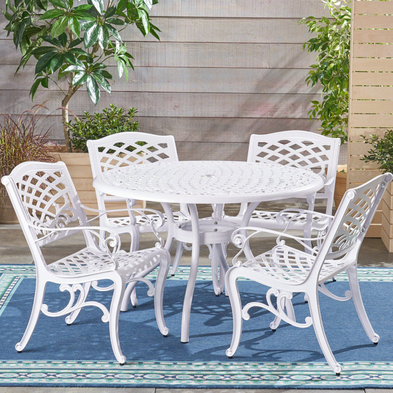 August Grove Hephaestus Outdoor Cast Aluminum 5 Piece Dining Set Wayfair