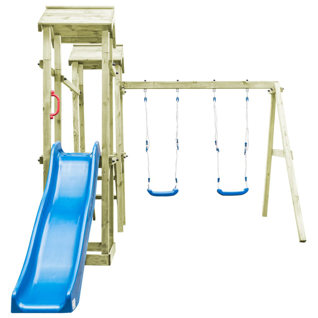 playhouse set with ladder slide and swings