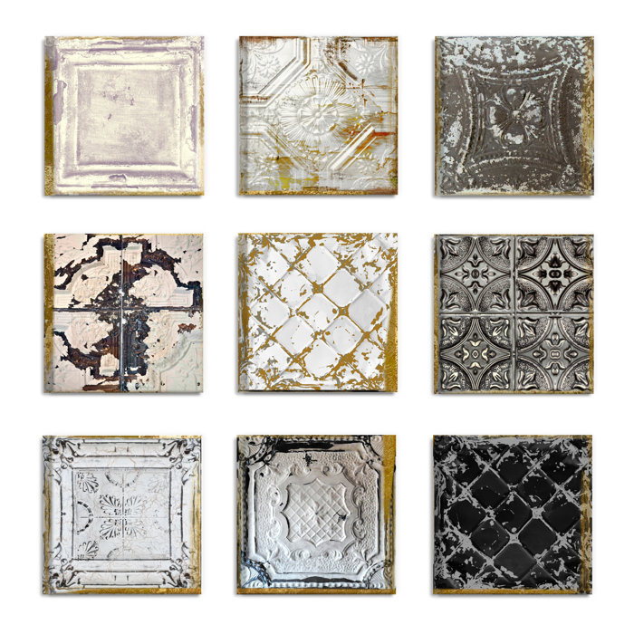 Vintage Tin Tiles 9 Piece Canvas Wall Art Set Vintage Tin Tiles 9 Piece Canvas Wall Art Set