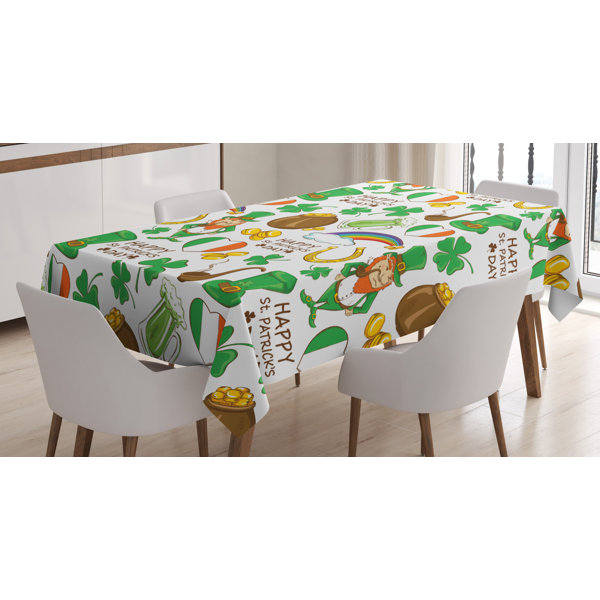 Patrick's Day Yun Nist Cotton Linen Table Cloths Cute Leprechaun and Gold Coins for St Spillproof Tables Cover for Kitchen Dining Banquet Party Decor Irish Festival 