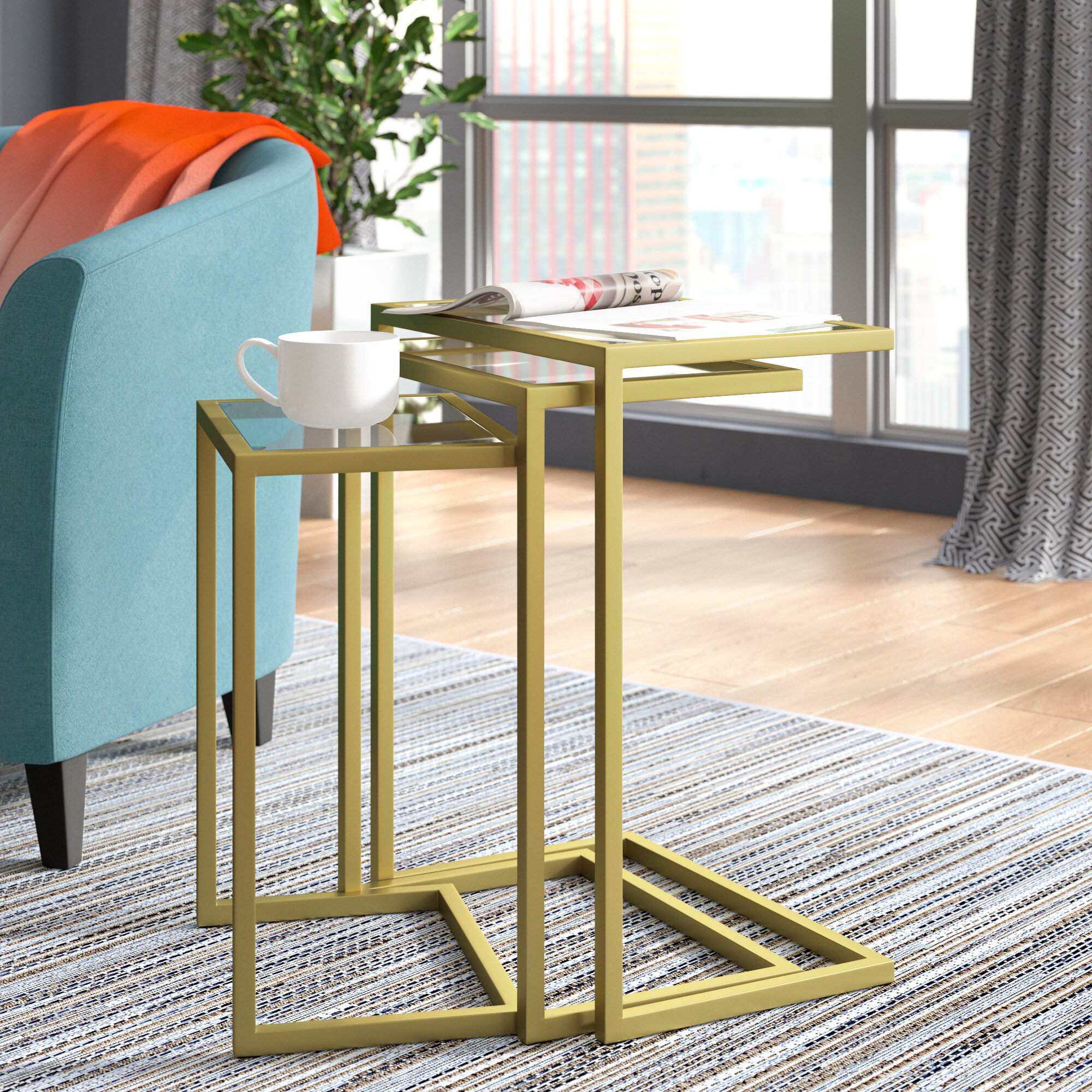 Nest Tables Nesting Tables Nest of 3 Tables with Glass Tabletop Chrome Legs Sofa Side Table End Table Coffee Table Small Table for Living Room Bedroom Reception Room