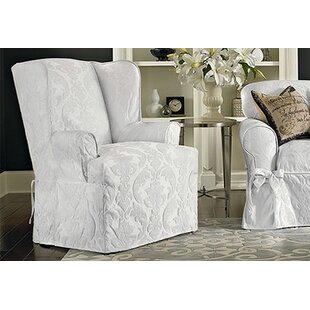 Matelasse Damask T-Cushion Wingback Slipcover By Sure Fit