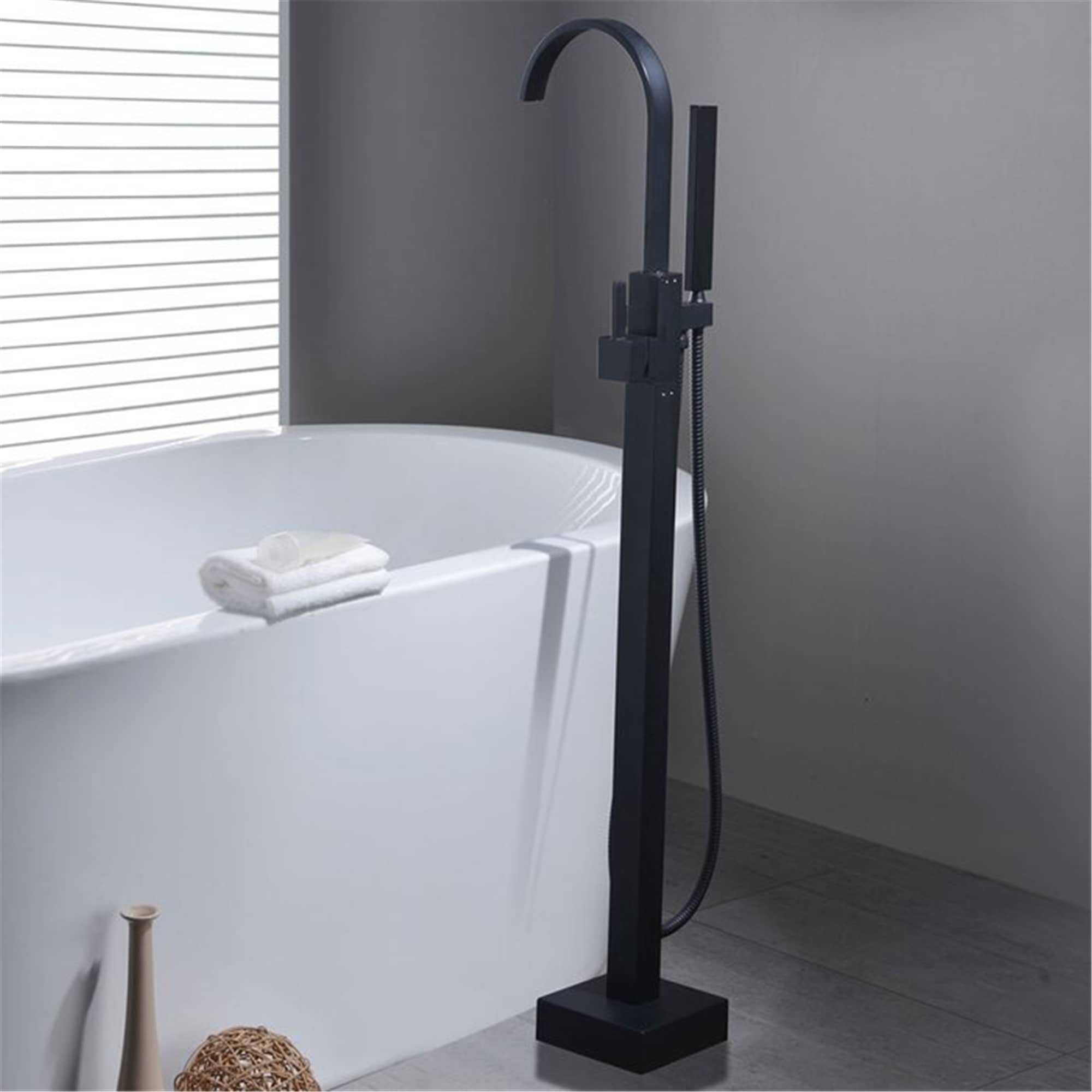 Free Standing Bathtub Faucet Floor Mount Brass Tub Filler Mixer Tap Hand Shower 