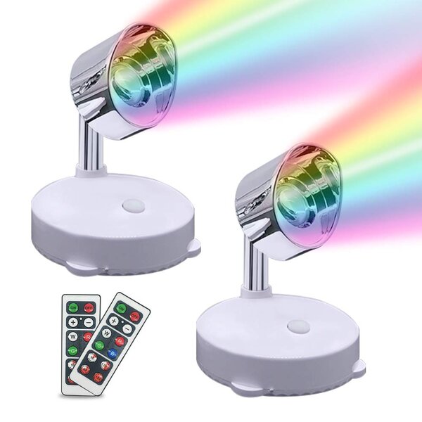 Wall 2Pack LED RGB Wireless Spotlight Battery Operated Accent Lights Color Changing Picture Lighting RGB Dimmable Closet Light with Remote Stick on Anywhere for Lighting up Painting Closet