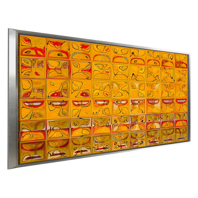 Tile Art 3 2016 Aztec Red And Yellow Gold Framed Graphic Art Print On Canvas - 