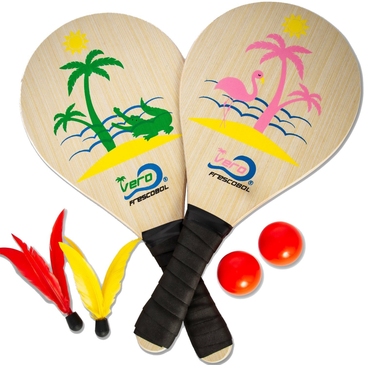 One Design Varies South Beach Outdoor Boom Paddle Bat and Ball Game Set 