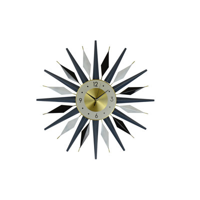 Oversized Sunburst Style Metal Wall Clock with Rods and Spikes