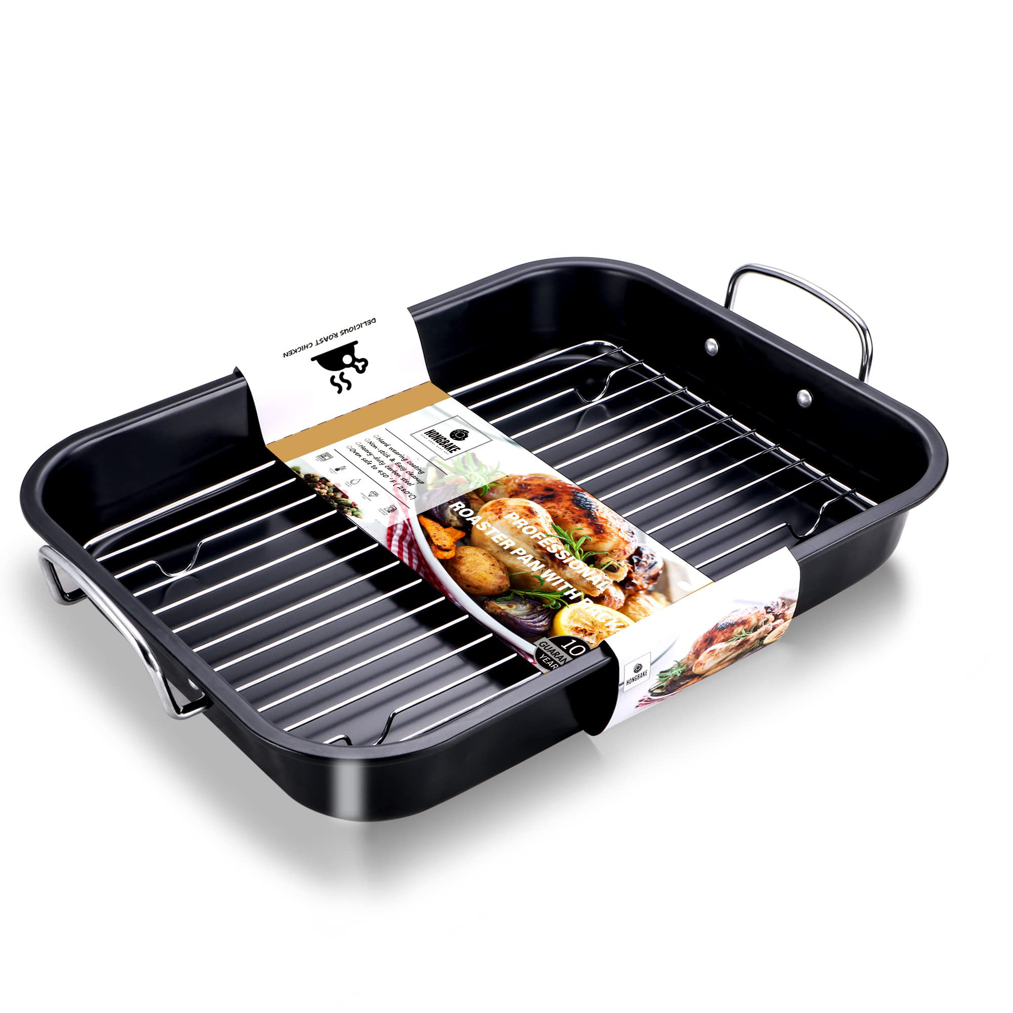 ColorLife Small Roasting Pan With Flat Rack, Nonstick Chicken Roaster Tray, Mini Oven Pans For