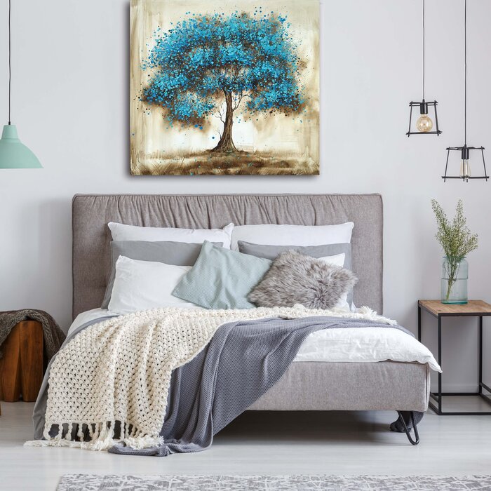 Blue Tree Oil Painting Print On Wrapped Canvas