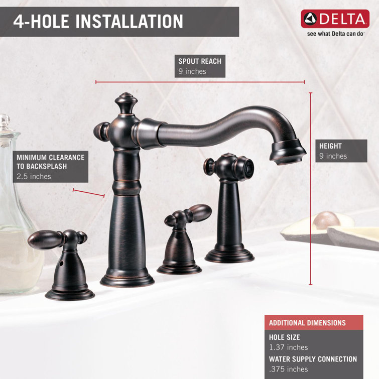 Victorian Standard Double Handle Kitchen Faucet with Side Spray and Diamond  Seal Technology