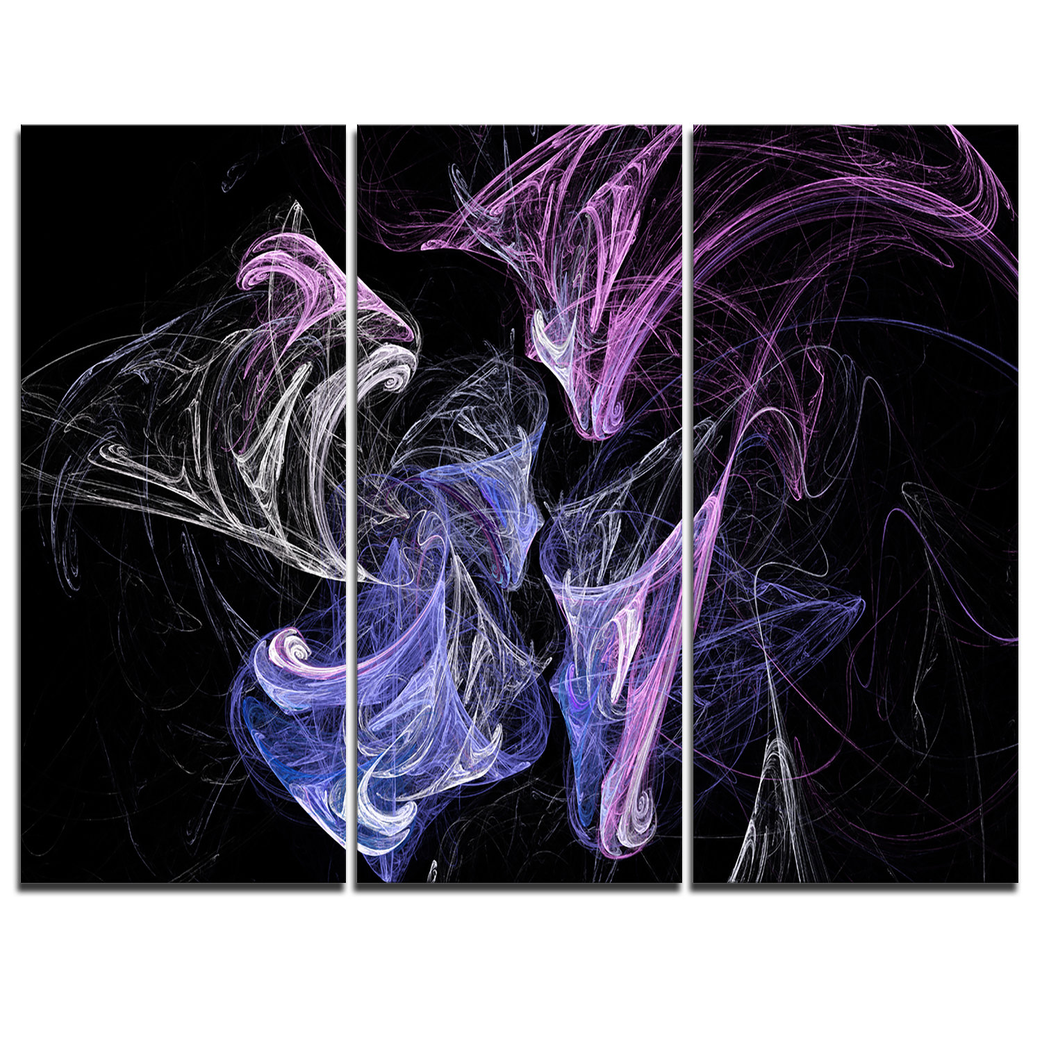 Designart Billowing Smoke Blue Purple 3 Piece Graphic Art On Wrapped Canvas Set Wayfair
