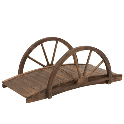 Outsunny 3.3ft Wooden Garden Bridge Arc Footbridge with Half-Wheel Style Railings & Solid Fir Construction, Stained Wood