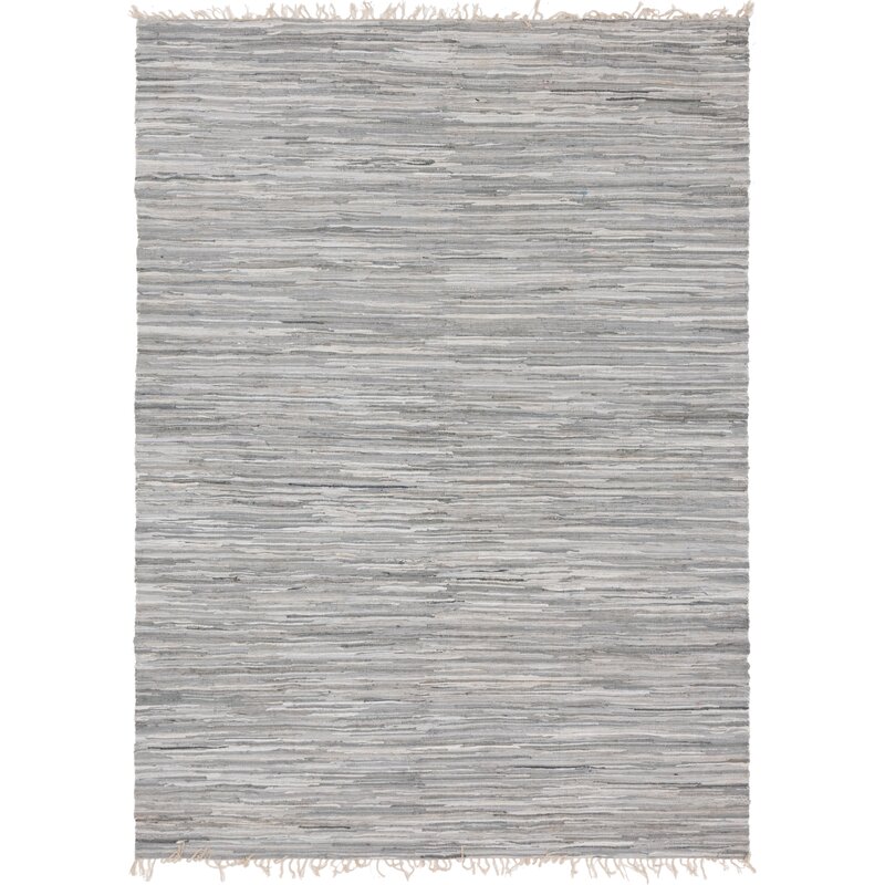 Highland Dunes Prather Striped Hand-Knotted Cotton Gray Area Rug ...