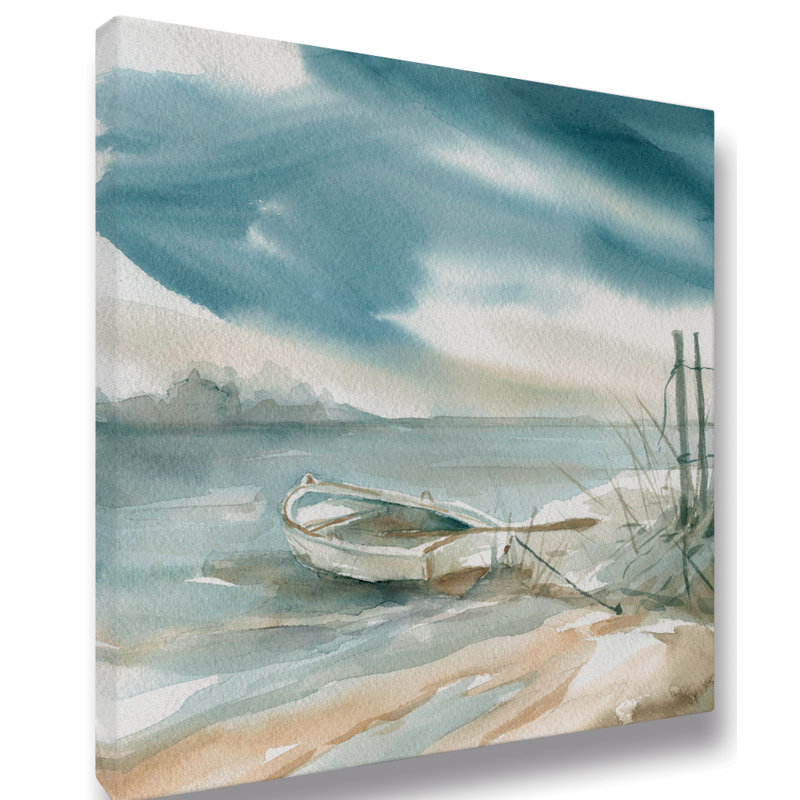 Highland Dunes Ocean Rowboat Watercolor Painting Print On