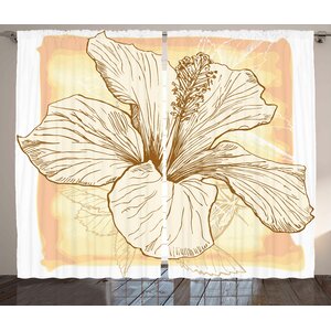 Large Hibiscus Room Darkening Rod Pocket Curtain Panels (Set of 2)