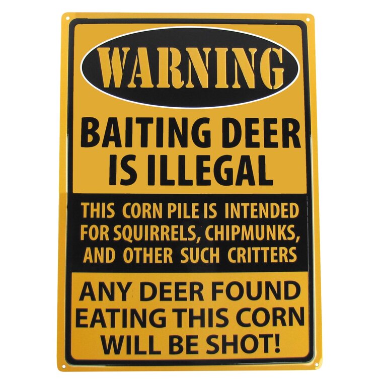 Baiting Deer Illegal Warning Funny Tin Sign Hunting Cabin Garage Bar Wall Decor 