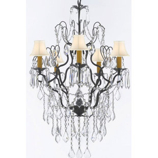 Go to store & view more images Clemence 5-Light Black/White Crystal Chandelier by Rosdorf Park
