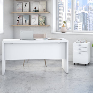 Go to store & view more images Kathy Ireland Office by Bush Echo Bow Front 2 Piece Desk Office Suite with Mobile File Cabinet