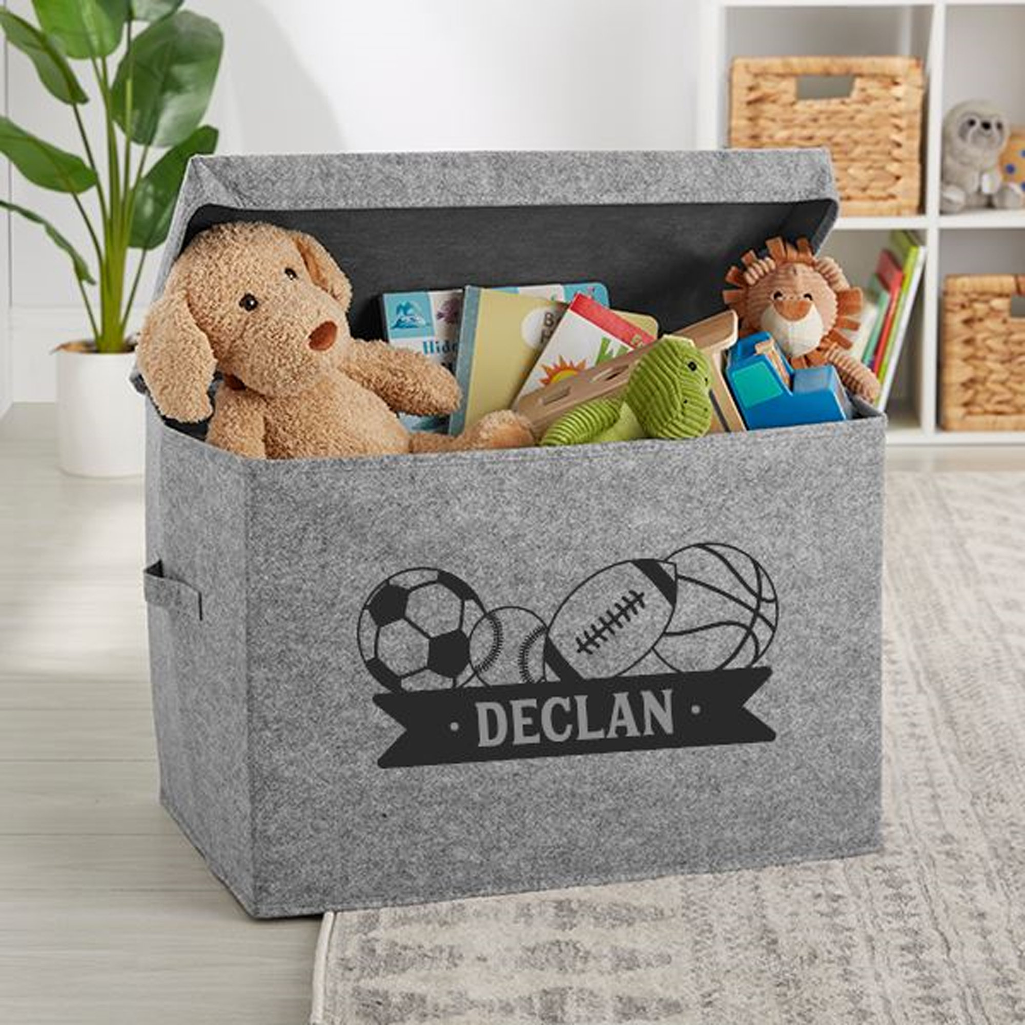 gray personalized toy box