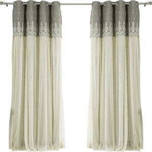 Grace Lace Overlay Nature/Floral Semi-Sheer Grommet Curtain Panels (Set of 2)