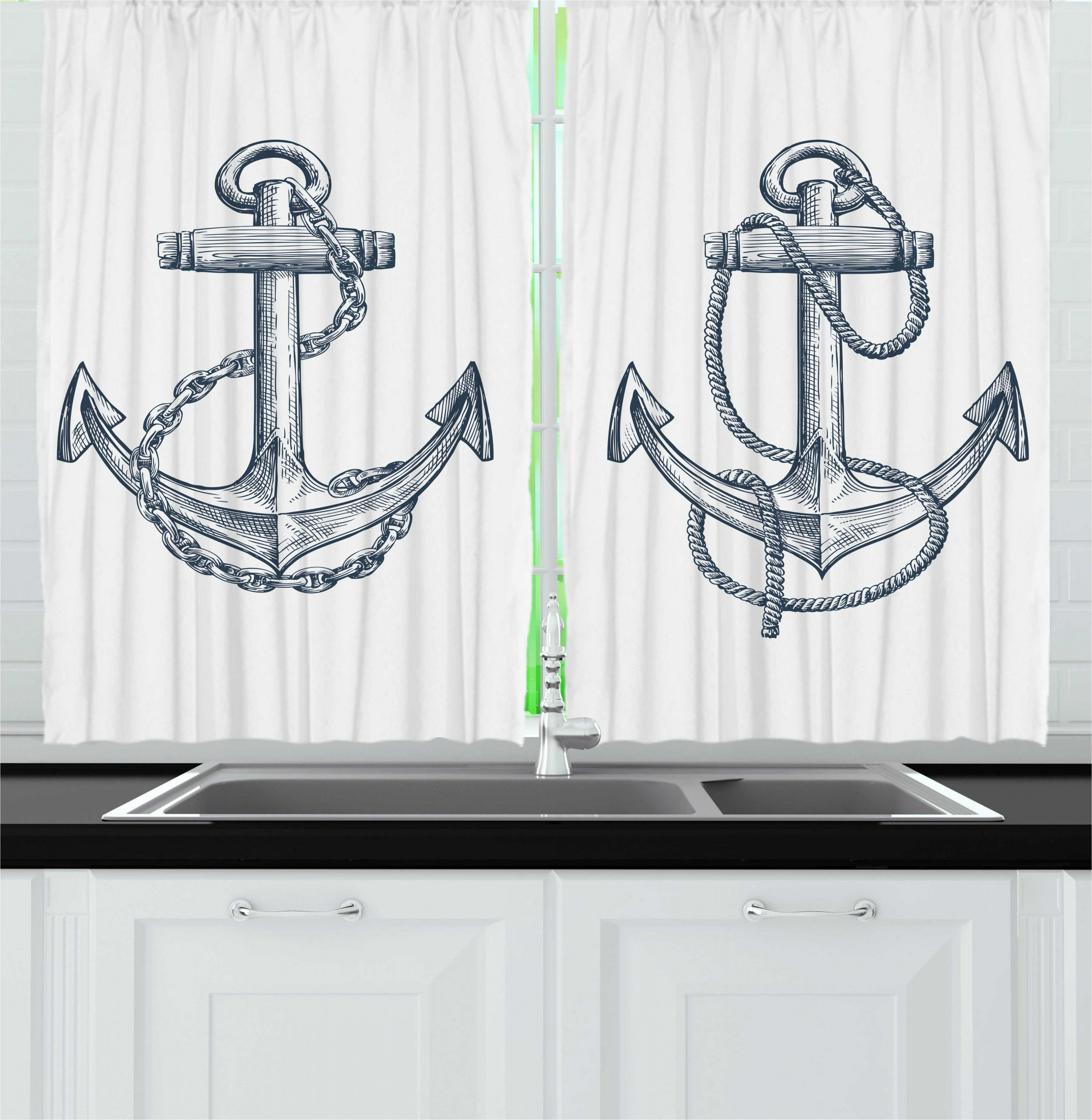 East Urban Home Anchor 2 Piece Kitchen Curtain Wayfair