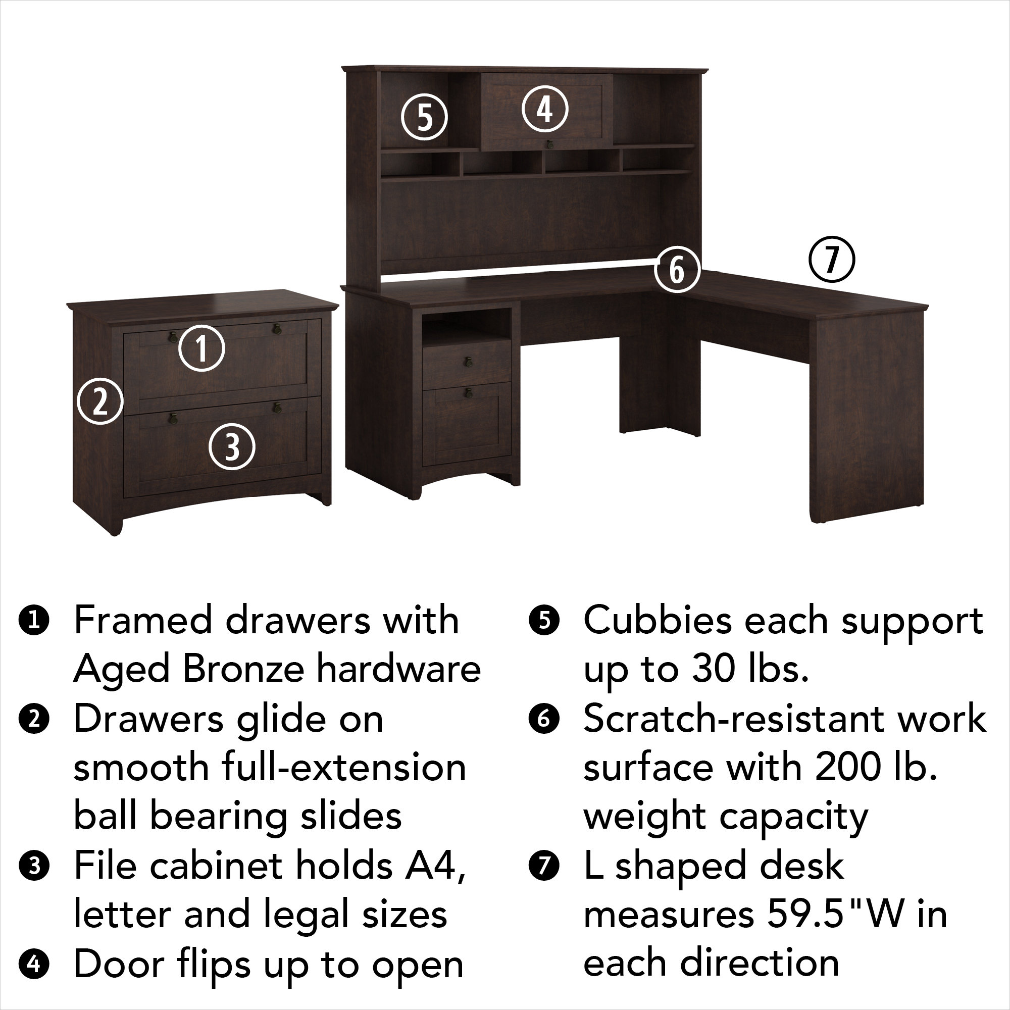 Darby Home Co Fralick Desk With Hutch And Filing Cabinet Set