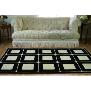 Casual Contemporary Blocks HandTufted Wool Ivory/Black Area Rug
