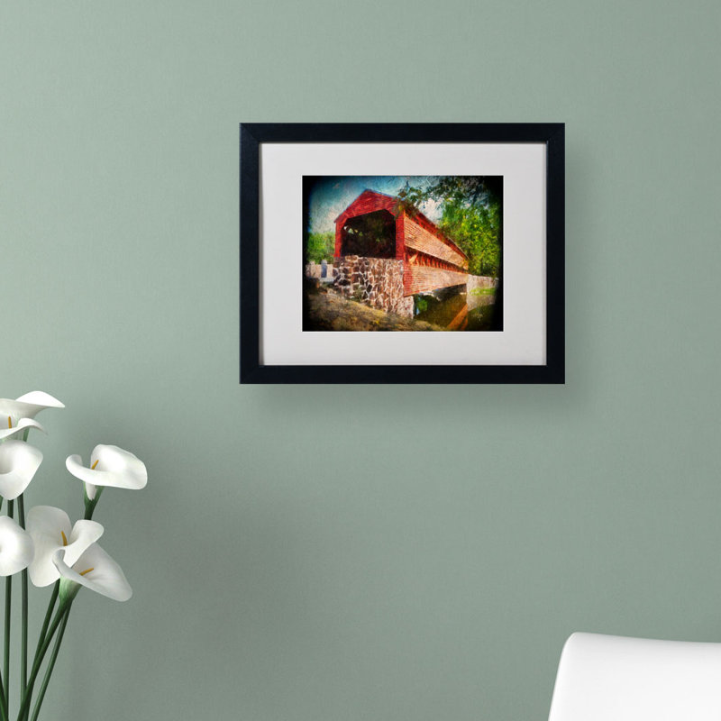 Trademark Art Old Covered Bridge By Lois Bryan Matted Framed